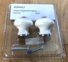 Pack of 2 Ikea HISHULT White Porcelain & Brushed Nickel Knobs 30mm 1-3/16″
