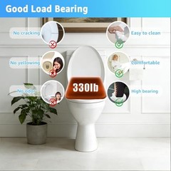 Elongated Toilet Seat 18.5″, Soft Close Quiet Lid, Top & Bottom Mount, Never