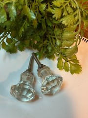 LOT 4; DRAWER CABINET KNOBS PULLS Flower Floral Clear Glass Fancy Chic Cottage
