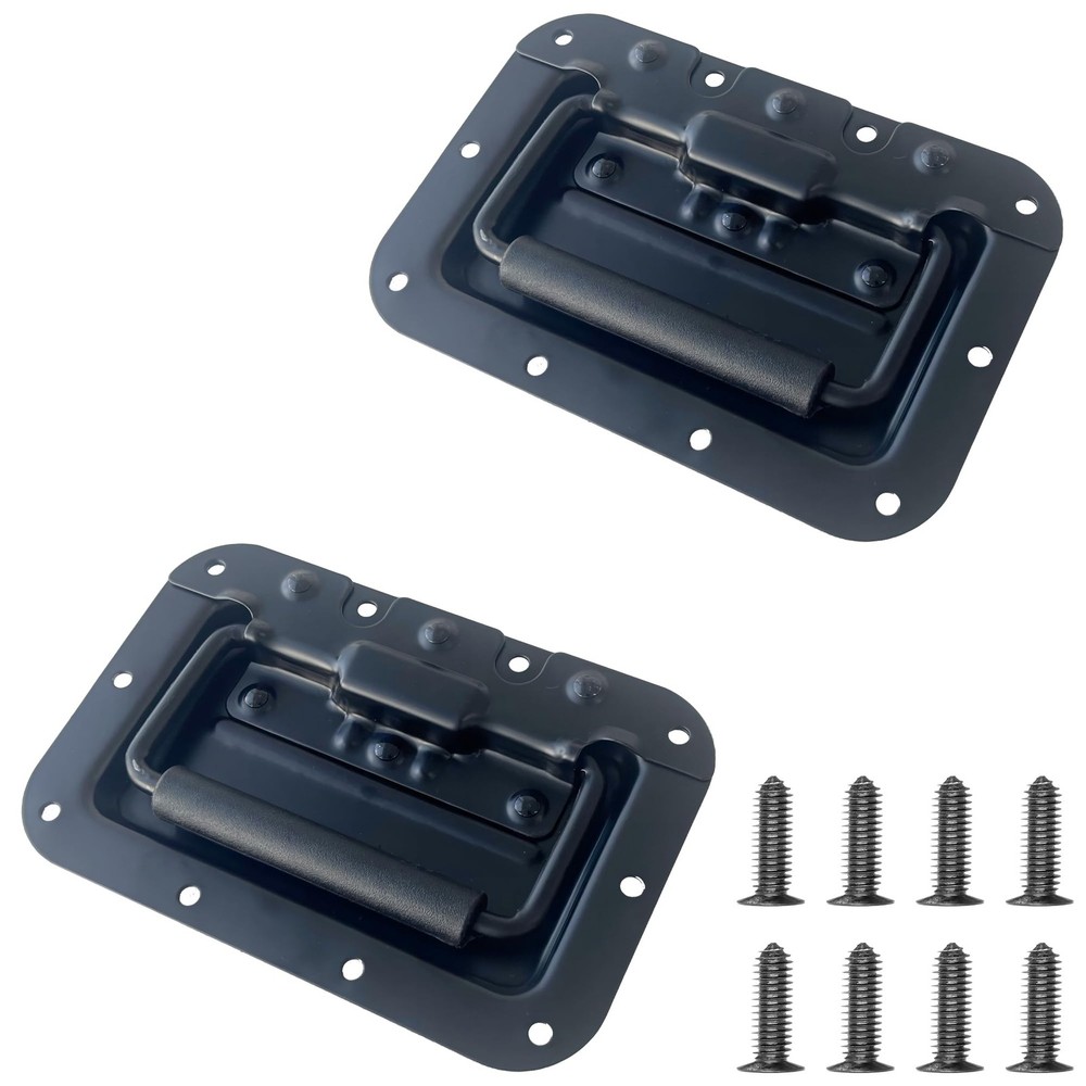 2PCS 6.37″ Recessed Spring Loaded Handle with Grip, Heavy Duty Steel Chest Ha…