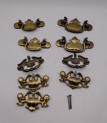 Mixed Lot of 9 Vintage Brass Drawer Pulls 5.5 and 3.5 Inch Centers Handle
