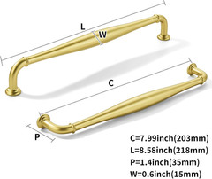 10-Pack 8 Inch(203Mm) Hole Center Vibrant Brushed Brass Modern Solid Heavy-Duty