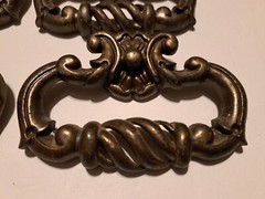 Set of 4 Old Metal Patina Decorative Drawer Pulls 5″ 1 1/4 Ornate Worn Basket
