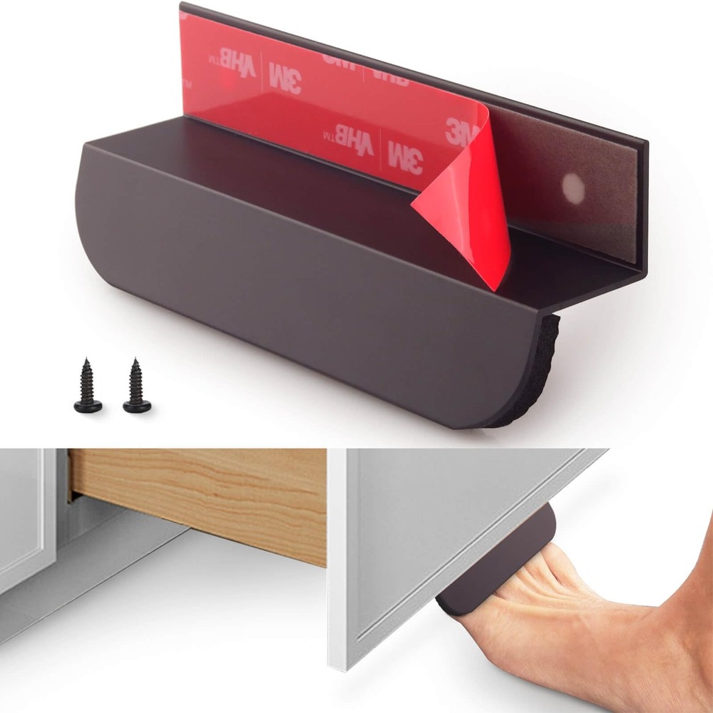 2~Pack Under Cabinet Foot Pull Opener, Adhesive & Screws, Matte Black