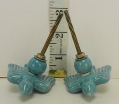 2pc. Turquoise Bird Ceramic Drawer Pull/Cabinet Knob 3 inch bolt, washer, nut