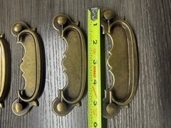 6 Vintage Keeler Retro Drawer, Cabinet Drop Pull Brass Handle 5.5” NOS (9)