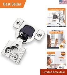 50 Pack Soft Close Cabinet Hinges – 1/2″ Overlay, Quiet Self-Closing Design
