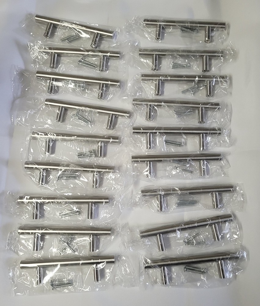 Lot of 18 New Silver Brushed Stanless T Bar Cabnet Drawer Pulls Knobs