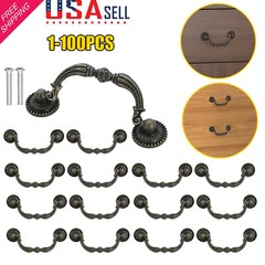 3″98mm Vintage Drop Bail Dresser Drawer Pull Antique Bronze Cabinet Handle Knob