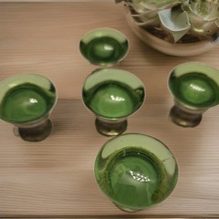 Lewis Dolin Green Glass Cabinet Knobs Set of 5 w/ Hardware 1.25″ Mid Century…