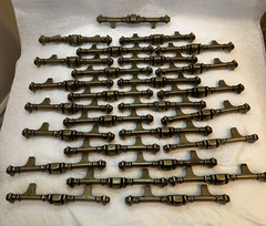 Lot of 27 Brass Kitchen Cupboard Pull Handles, 5 3/8″, w/ Screws