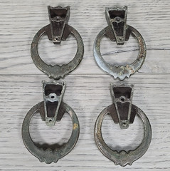 Vtg 1967 Art Deco Mid Century Ring Pull Drawer Handles Amerock Brass Finish 4pc