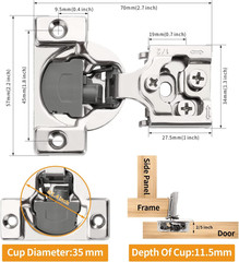 50 Pack 1/2″ Overlay 3D Soft Close Concealed Hinge for Face Frame Door, Smooth S