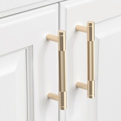 3.75 Inch Hole Center Gold Brushed Brass Knurled Cabinet Drawer Pulls 10 PCS