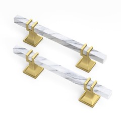 homdiy 10 Pack 4 Inch White Marble Grain Cabinet Pulls Gold and White