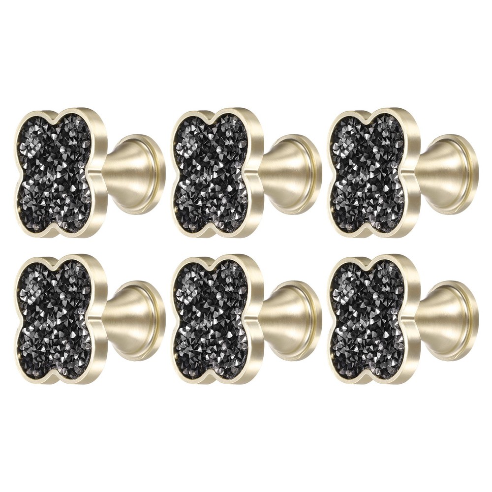 6Pcs, Drawer Knobs Zinc Alloy Decorative Four-Leaf Pull Handles Crystal Black