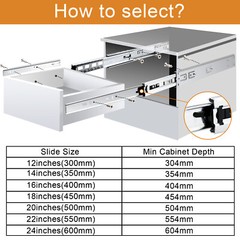 Push to Open Drawer Slides 12/14/16/18/20/22″ Full Extension side or rear mount