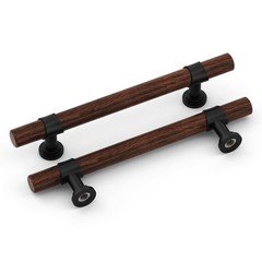 homdiy 10 Pack Black Cabinet Handles 5″ Hole Walnut Wood Grain Metal