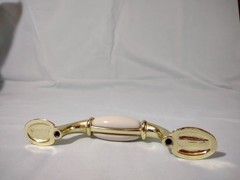 Brass & Porcelain Ivory Handles Drawer Pulls Knobs 3″ Center Vintage Set of 42