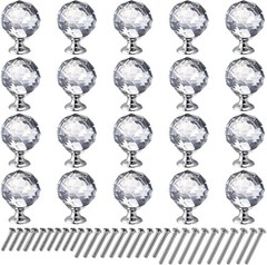 “Hedume 20 Pack Crystal Glass Cabinet Knobs, 30mm Ball Shape Pulls Silver “