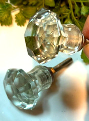 LOT 4; DRAWER CABINET KNOBS PULLS Flower Floral Clear Glass Fancy Chic Cottage