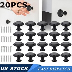 20PCS Matte Black Stainless Steel Round Cabinet Pull Door Knob Kitchen Bathroom