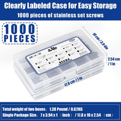 1000Pcs Metric + SAE Set Screw Assortment Kit, Internal Hex Drive Cup-Point Alle