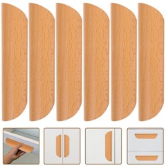 6Pcs Wooden Semicircle Drawer Pull Handles Khaki Cabinet Handles for Home