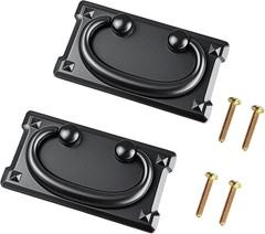 2Pcs 3.78″ Vintage Black Drawer Ring Pulls Zinc Alloy Cabinet Handles 3″ Hole