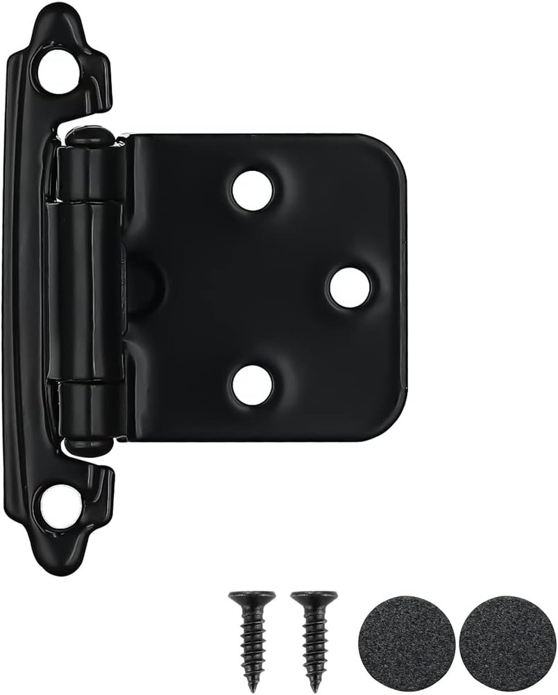 JQK 1/2 Inch Overlay Cabinet Door Hinges Black, 20 Pack 10 Pairs Flush Face Moun