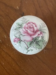 Pink English Roses Mushroom Cabinet Draw Knobs White Ceramic 1980th Set of 14