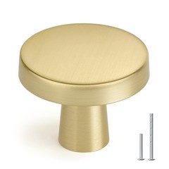 25 Pack Gold Cabinet Knobs Round Brushed Brass Kitchen Handles Zinc Alloy Met…