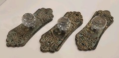 3 Elegant Cast Iron Handles Pulls Green Gold Crystal Look Knob 5½ Inch Long