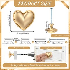 4 pcs Gold Heart Drawer Knobs Cute Furniture Cabinet Dresser Handle Knobs for…
