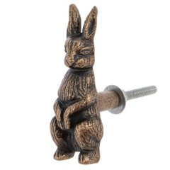 Metallic Brushed Antique Gold BUNNY RABBIT Metal Knob Drawer Pull Nature Nursery