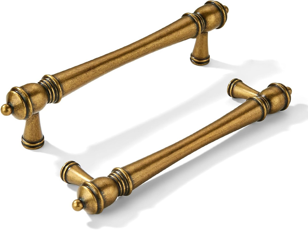 2 Pack 3-1/2 inch(89mm) Hole Center Vintage Antique Brass Cabinet Pulls Heavy…