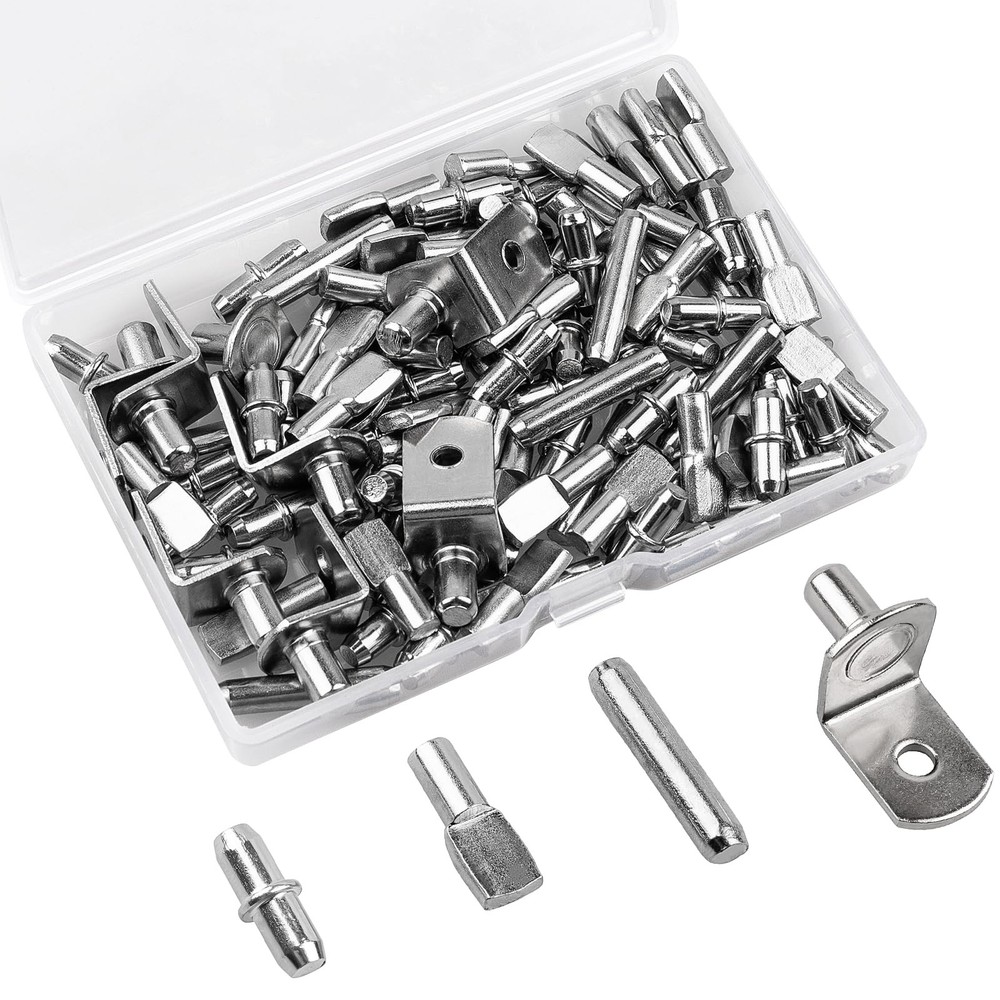 Veiwonat 104 Pcs Shelf Pegs Kit, Upgraded Pins 4 Styles, 5mm & Silver