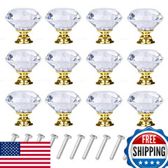 YourGift 12PK Diamond Crystal Glass 40mm Cabinet Knobs Pulls for Dresser