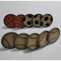 Set of 10 sports ball door cabinet knob pulls, soccer, basketball, baseball