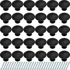 24 Pieces Round Kitchen Cabinet Door Knobs Black 1.2 Inch Cupboard Knob Solid…