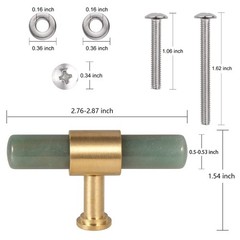 TUMBEELLUWA Set of 2 Crystal Stone T Bar Pull Handles with Screws, Brushed Br…