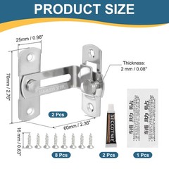 Barn Door Latch, (2.4″x1″, Silver) (2 Set ), 90 Degree Flip Sliding Gate Latch