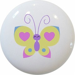 Heart BUTTERFLY Cabinet DRAWER Pull KNOB Ceramic