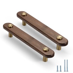 4 PCS 5.04 Inch Walnut Brass Cabinet Door Handles Drawer Pulls Wardrobe Knobs