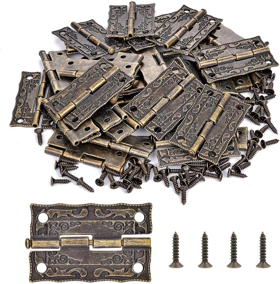 40Pcs Bronze Jewelry Box Hinges with Screws Vintage Antique Wooden Box Repair