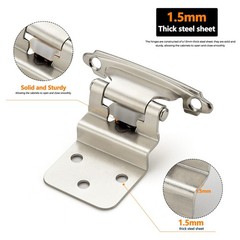 20 PCS 3/8 Inch Inset Cabinet Door Hinges Satin Nickel SemiConcealed Bumpers