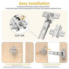 2 Pack Full Overlay Cabinet Hinges, Regular Standard Closing, Slide-on, Self-…
