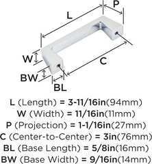 Amerock Polished Chrome 3″ Cabinet Pull