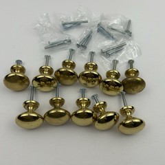 Vintage Heavy Solid Brass Cabinet Knobs 11 Pc Lot 1-1/4 Round Mushroom w/ Screws