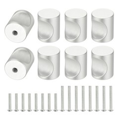 8 Pcs Cylindrical Aluminum Alloy Knobs, Single Hole Pull with Screw, 16mm Silver